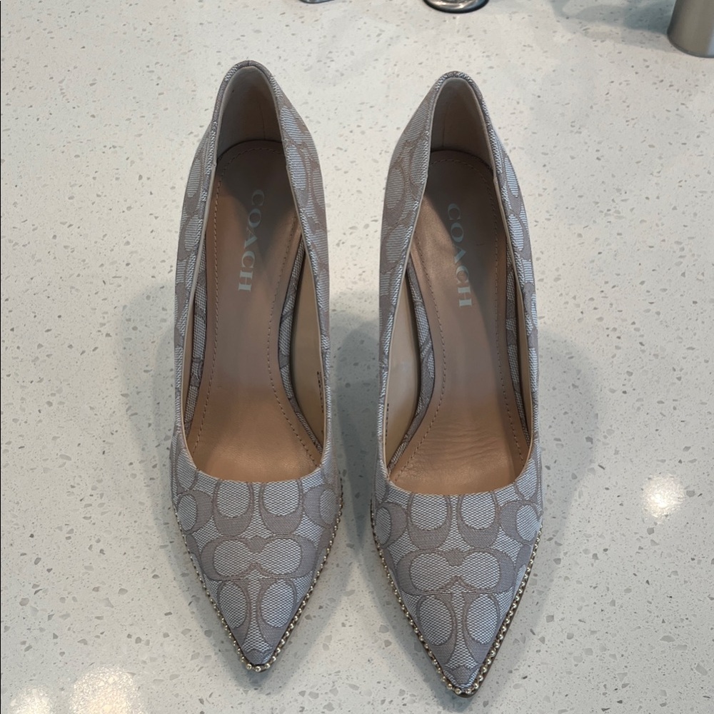 Coach Women's Stylish Gray Patterned Heels